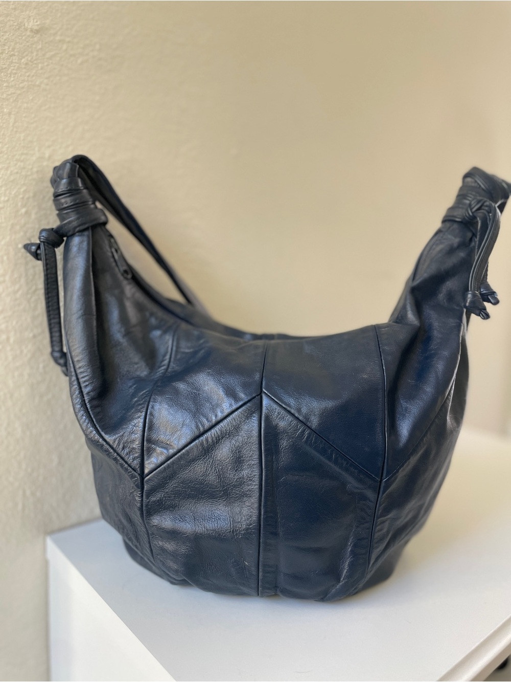 Vintage Dark Blue Leather Shoulder Hobo Bag